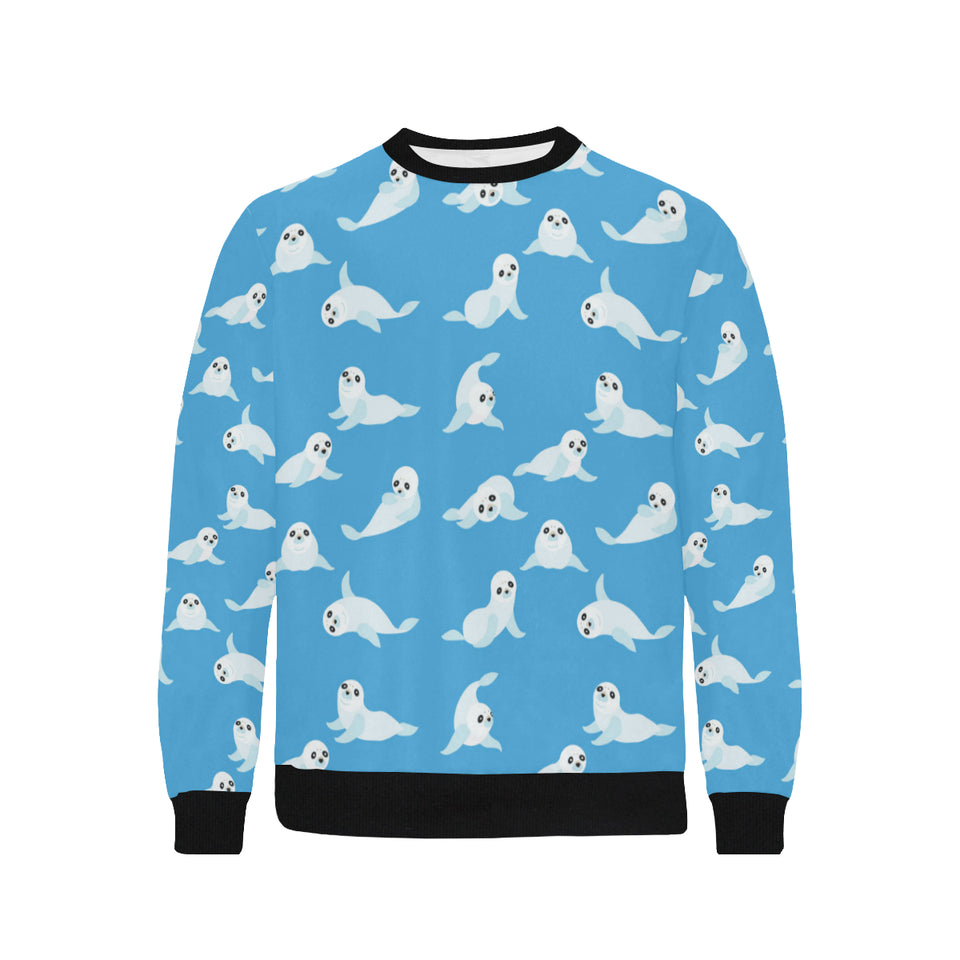 Cute sea lion seal pattern background Men's Crew Neck Sweatshirt