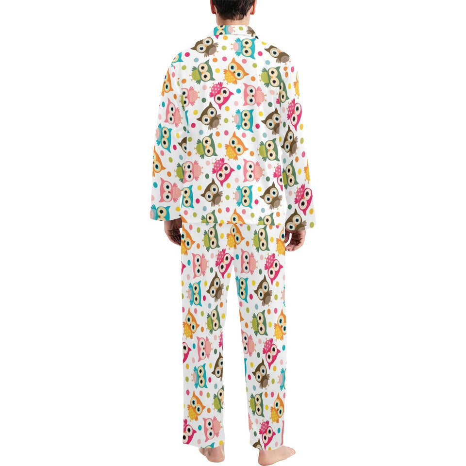 Color cute owl pattern Men's Long Pajama Set