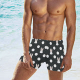 Cute white rabbit polka dots black background Men's Swimming Trunks