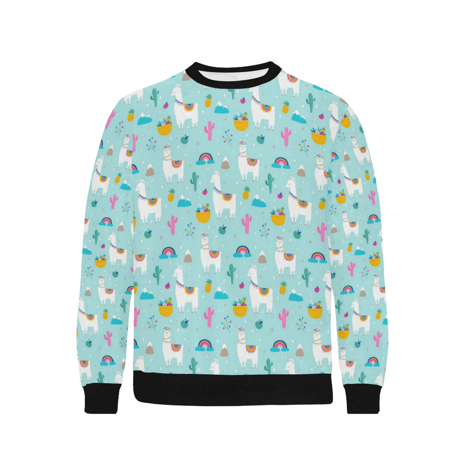 Llama alpaca cactus leaves pattern Men's Crew Neck Sweatshirt