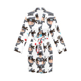 Cute ninja design pattern Women's Long Sleeve Belted Night Robe