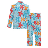 Blue red orange starfish pattern Men's Long Pajama Set