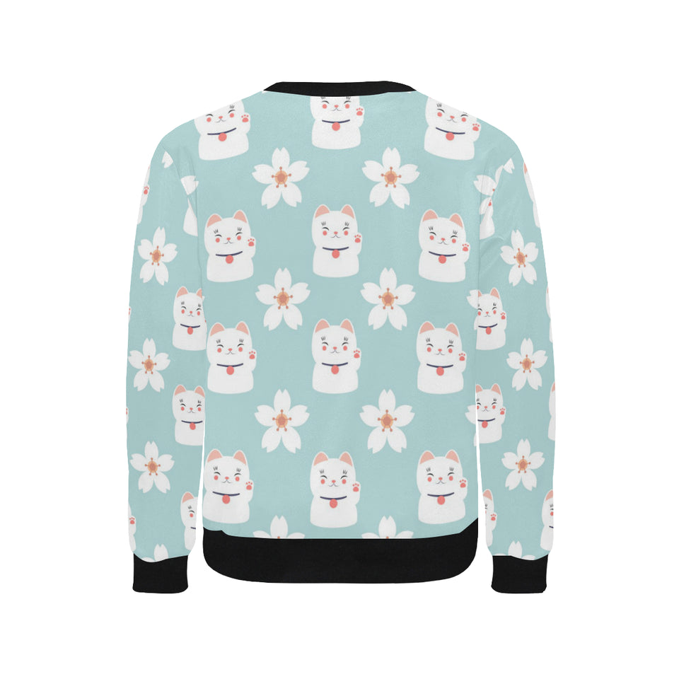 Maneki neko cat sakura Men's Crew Neck Sweatshirt
