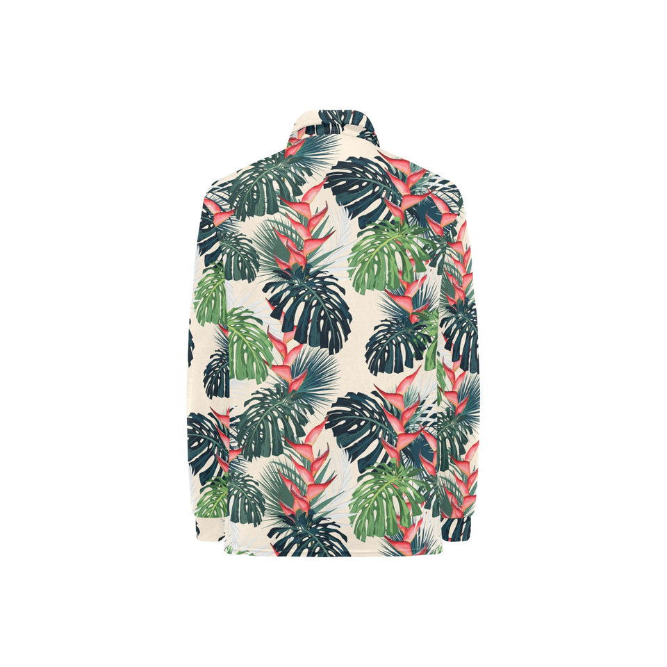 heliconia flowers, palm and monstera leaves Women's Long Sleeve Polo Shirt