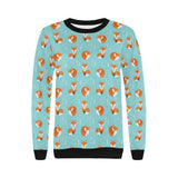 Fox pattern blue b ackground Women's Crew Neck Sweatshirt