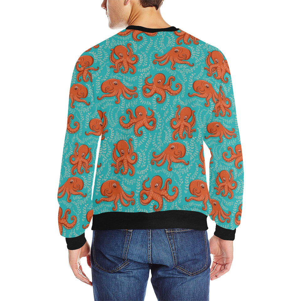 Octopus turquoise background Men's Crew Neck Sweatshirt