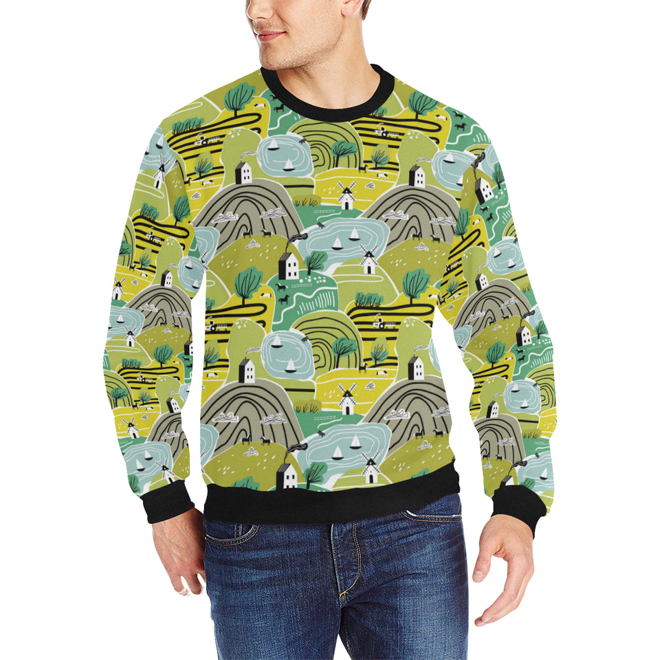 Hand drawn windmill pattern Men's Crew Neck Sweatshirt
