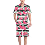 Watercolor paint textured watermelon pieces Men's V-Neck Short Pajama Set