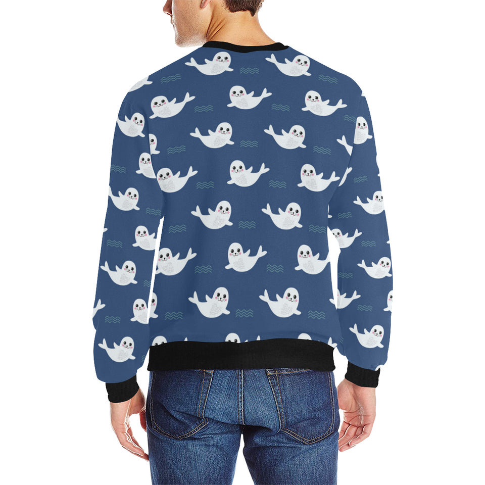 Cute white baby sea lion seal pattern Men's Crew Neck Sweatshirt