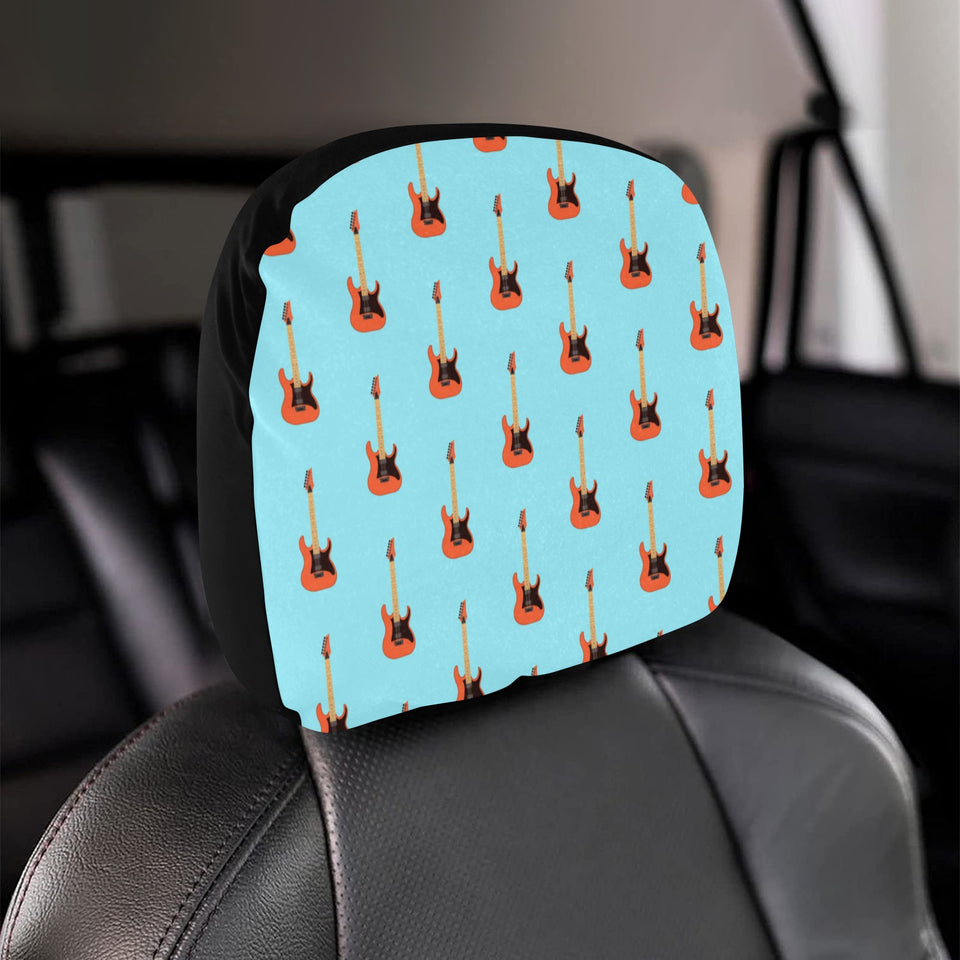 electric guitar pattern light blue background Car Headrest Cover