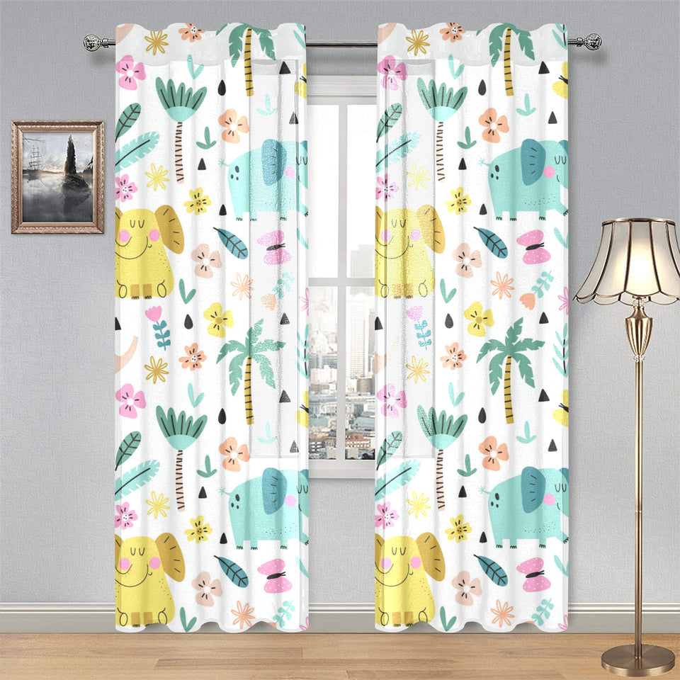 Cute elephants palm tree flower butterfly pattern Gauze Curtain