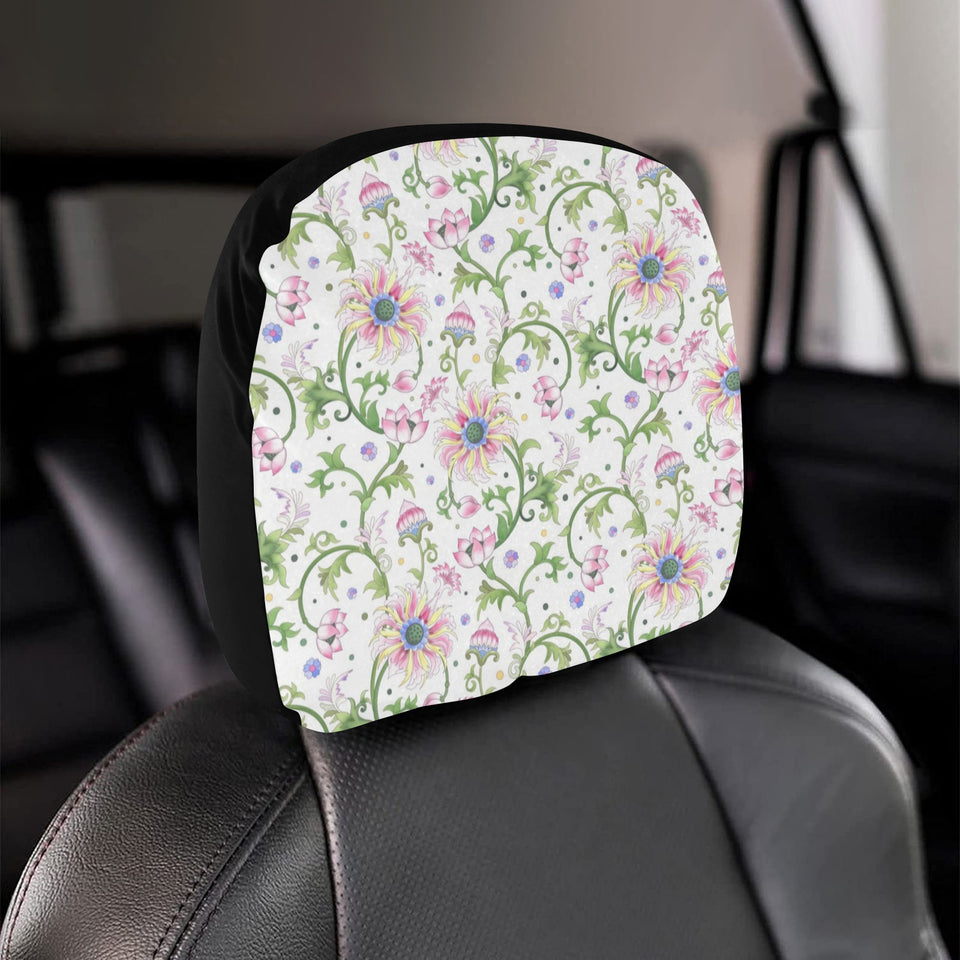 Beautiful pink lotus waterlily leaves pattern Car Headrest Cover