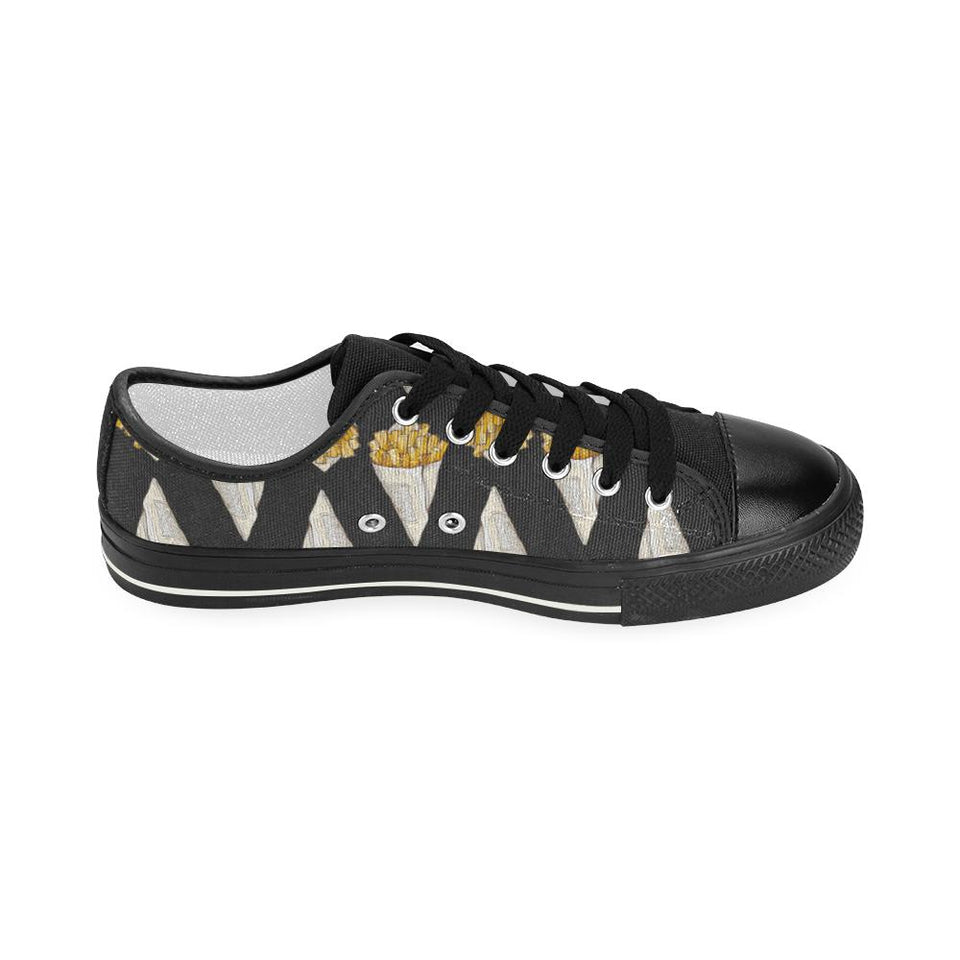 French fries dark background Kids' Boys' Girls' Low Top Canvas Shoes Black