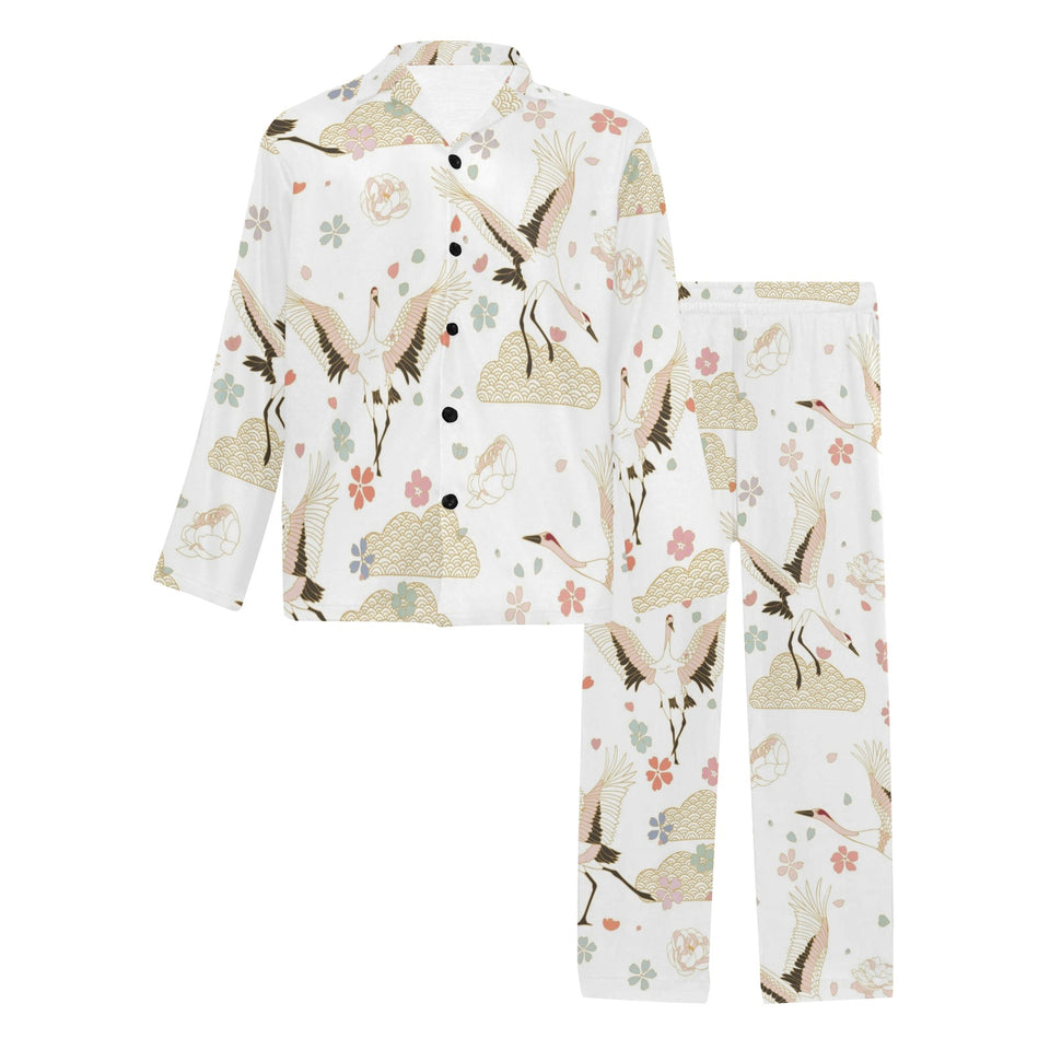 Beautiful Japanese cranes pattern Men's Long Pajama Set
