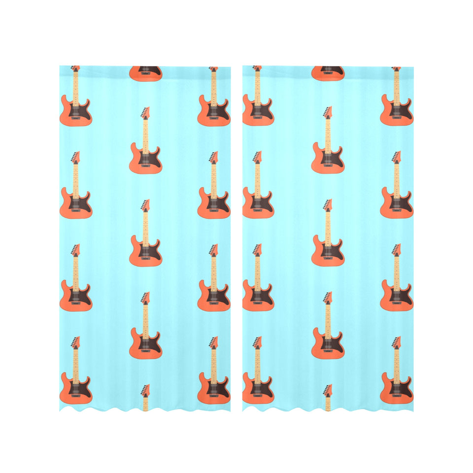 electric guitar pattern light blue background Gauze Curtain