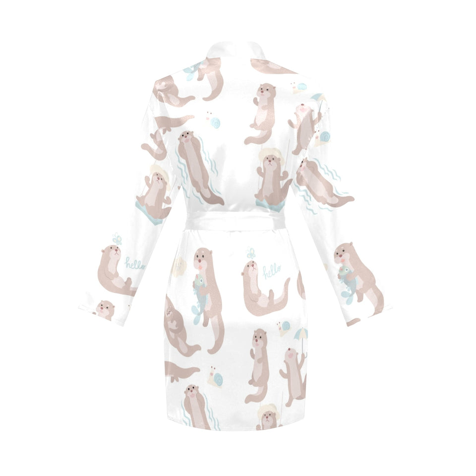 Cute sea otters pattern Women's Long Sleeve Belted Night Robe