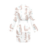 Cute sea otters pattern Women's Long Sleeve Belted Night Robe
