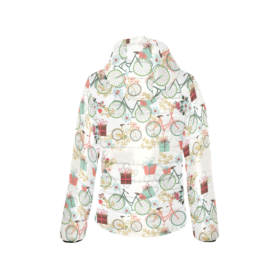 Bicycle Pattern Print Design 05 Women's Padded Hooded Jacket