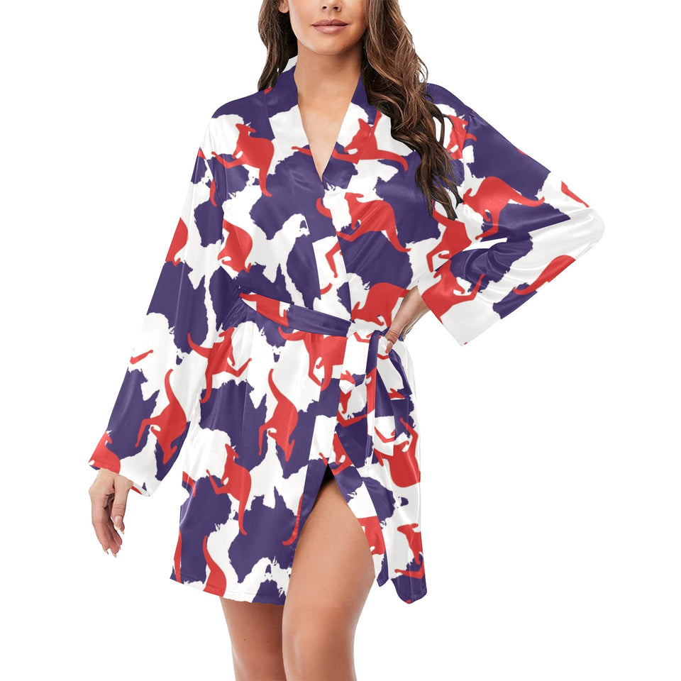 Kangaroo Australian pattern Women's Long Sleeve Belted Night Robe