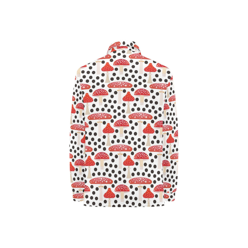 Red mushroom dot pattern Women's Long Sleeve Polo Shirt