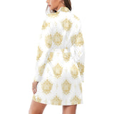 Gold Ornamental lotue waterlily symbol pattern Women's Long Sleeve Belted Night Robe