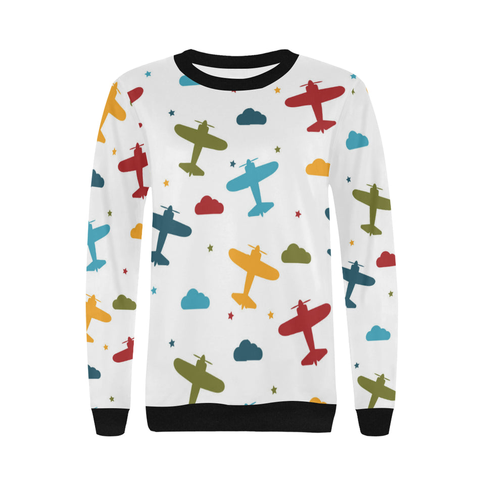 Airplane star cloud colorful Women's Crew Neck Sweatshirt