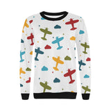 Airplane star cloud colorful Women's Crew Neck Sweatshirt