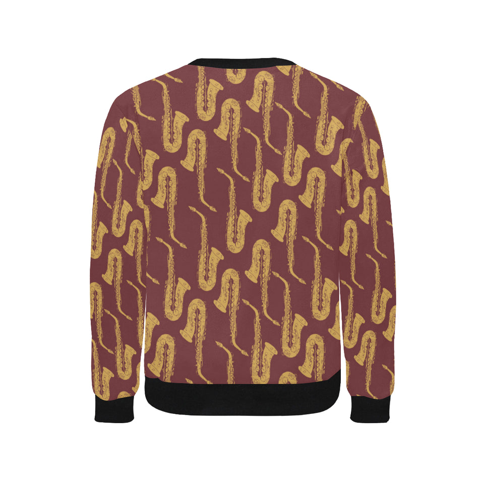 Hand drawn gold saxophone red background Men's Crew Neck Sweatshirt