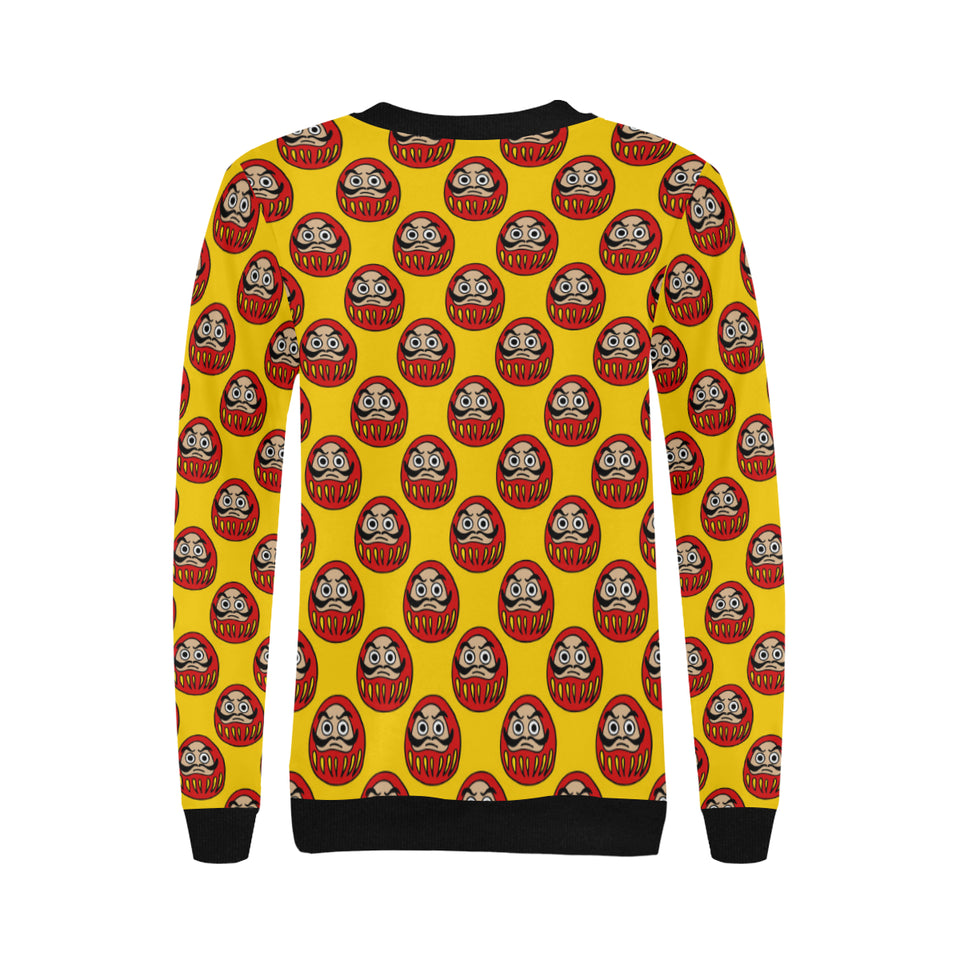 Daruma japanese wooden doll yellow background Women's Crew Neck Sweatshirt