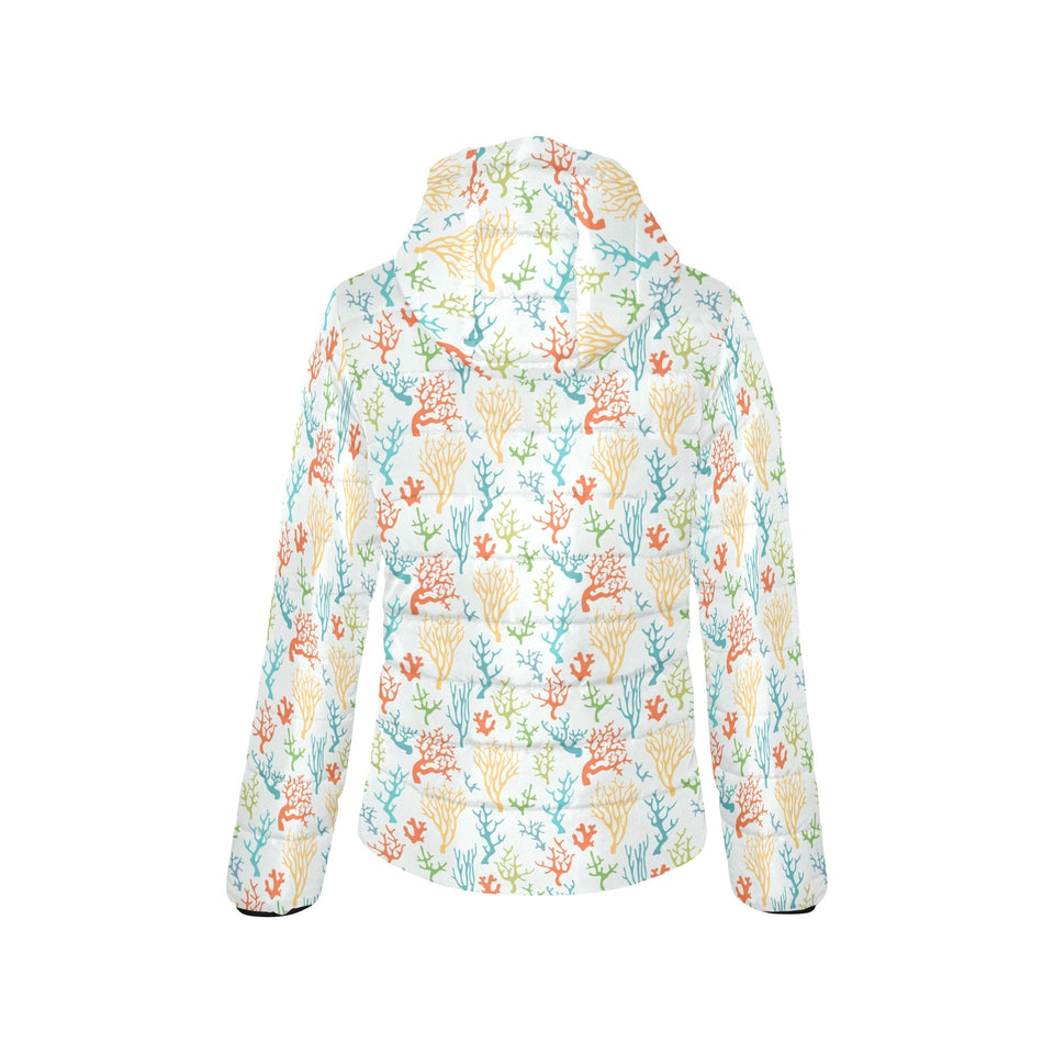 Coral Reef Pattern Print Design 02 Women's Padded Hooded Jacket
