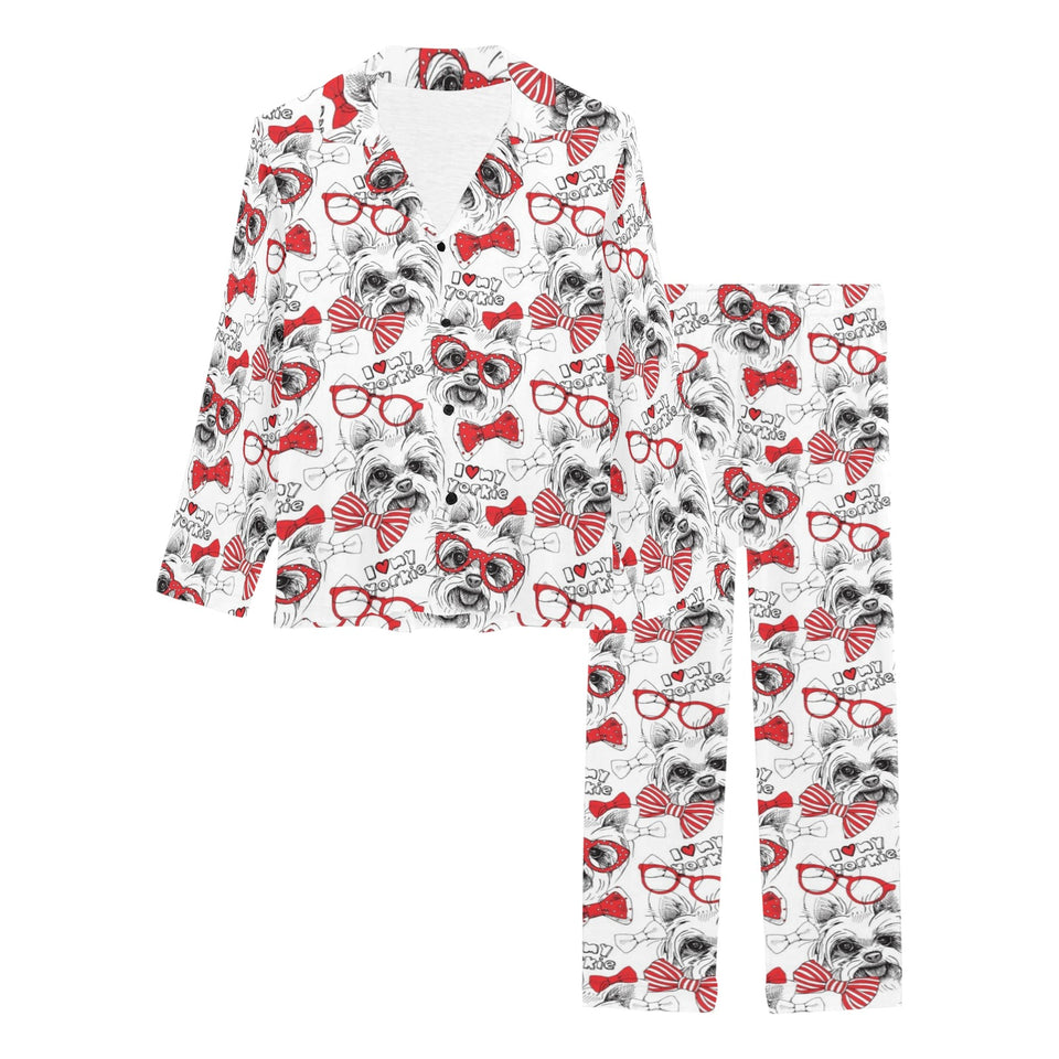 Yorkshire Terrier Pattern Print Design 04 Women's Long Pajama Set