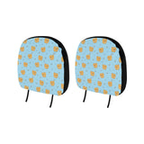 Brown cute pomeranian blue blackground Car Headrest Cover