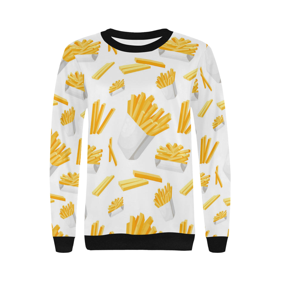 French fries white paper box pattern Women's Crew Neck Sweatshirt