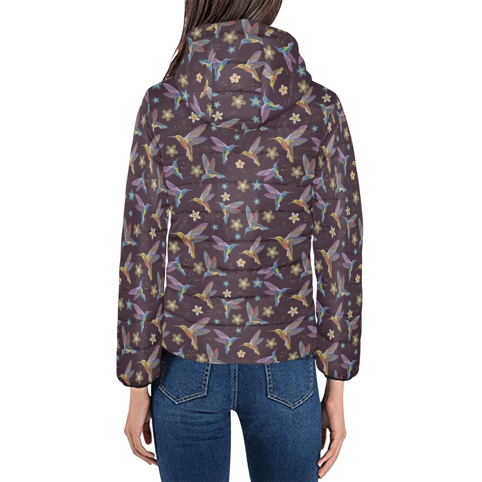 Hummingbird Pattern Print Design 04 Women's Padded Hooded Jacket