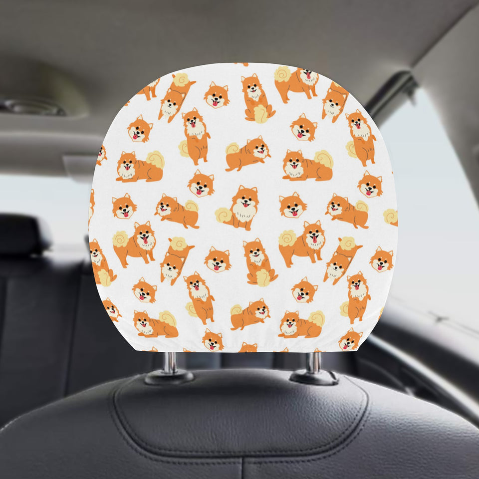 Brown pomeranian pattern Car Headrest Cover