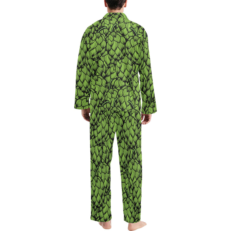 Green hop pattern Men's Long Pajama Set