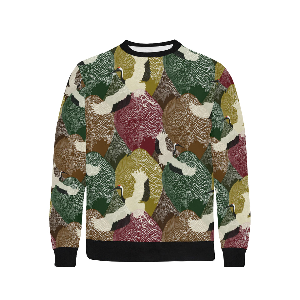 Japanese cranes flying forest dot pattern Men's Crew Neck Sweatshirt