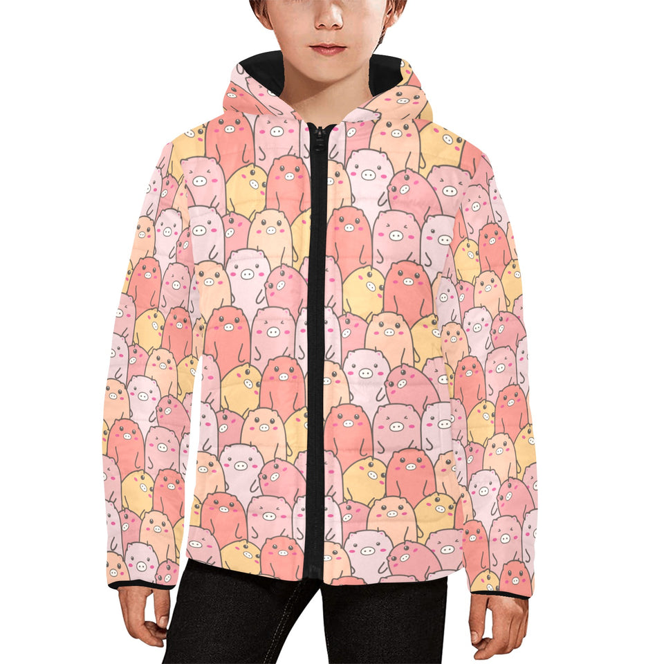 Pig Pattern Print Design 04 Kids' Boys' Girls' Padded Hooded Jacket