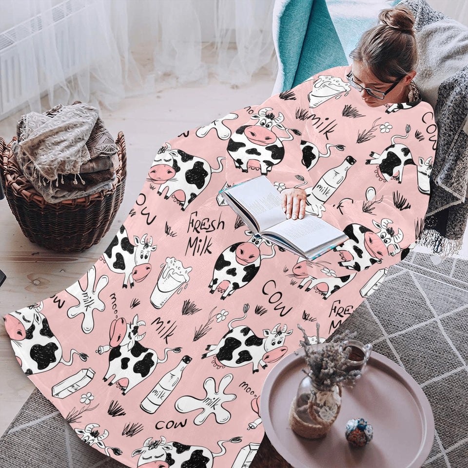 Cows milk product pink background Blanket Robe with Sleeves