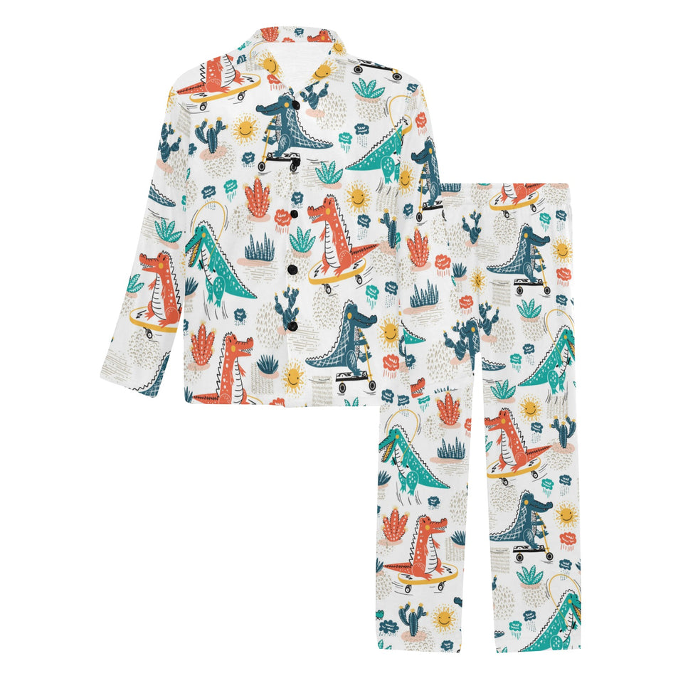 Cute Crocodile Pattern Men's Long Pajama Set