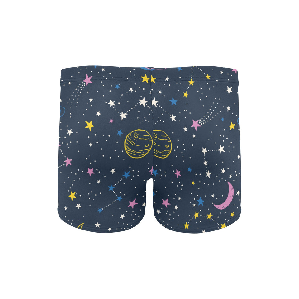space pattern with planets, comets, constellations Men's Swimming Trunks