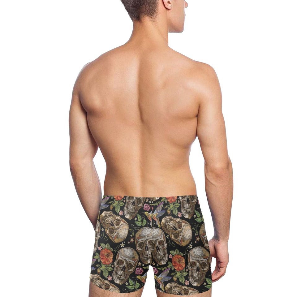 Skull rose humming bird flower pattern Men's Swimming Trunks