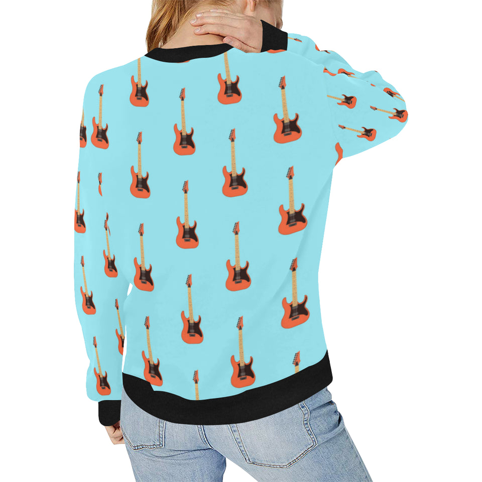 electric guitar pattern light blue background Women's Crew Neck Sweatshirt