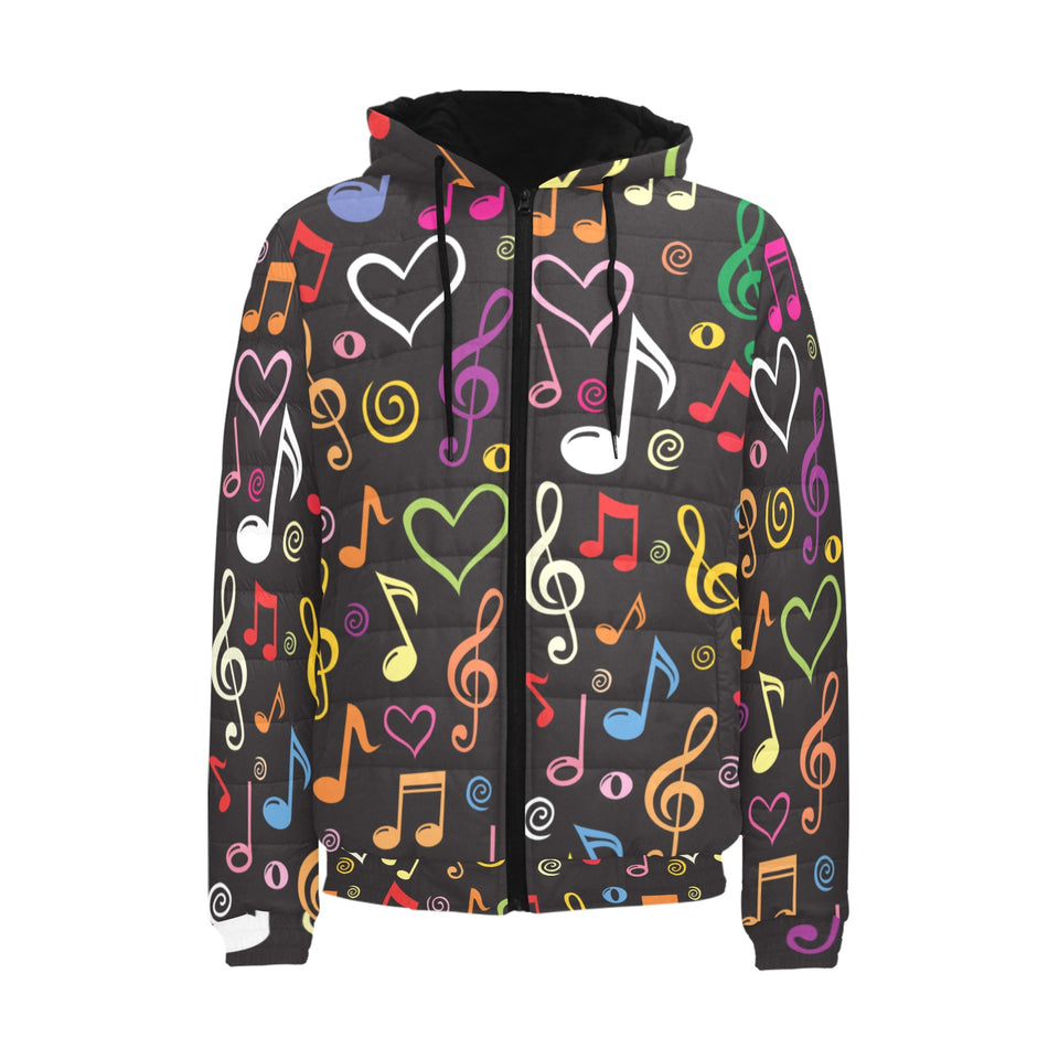 Music Notes Pattern Print Design 02 Men's Padded Hooded Jacket