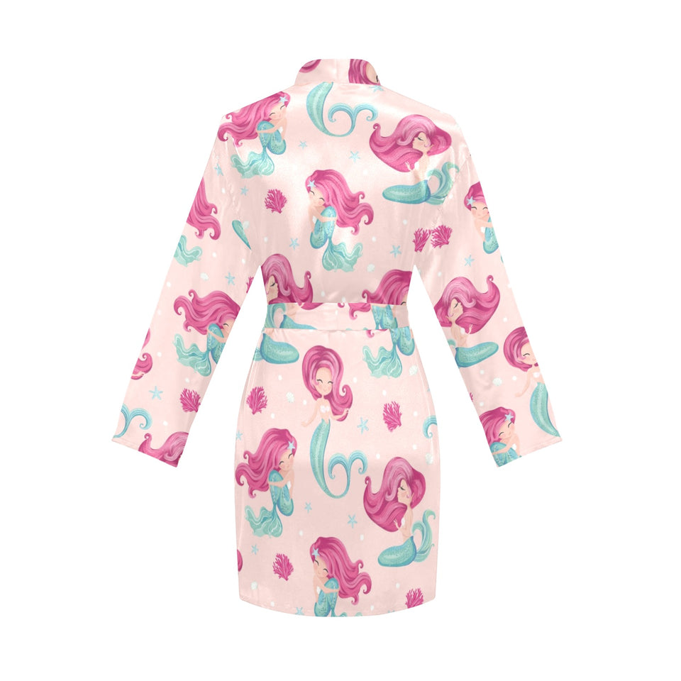 Cute little mermaid pattern Women's Long Sleeve Belted Night Robe