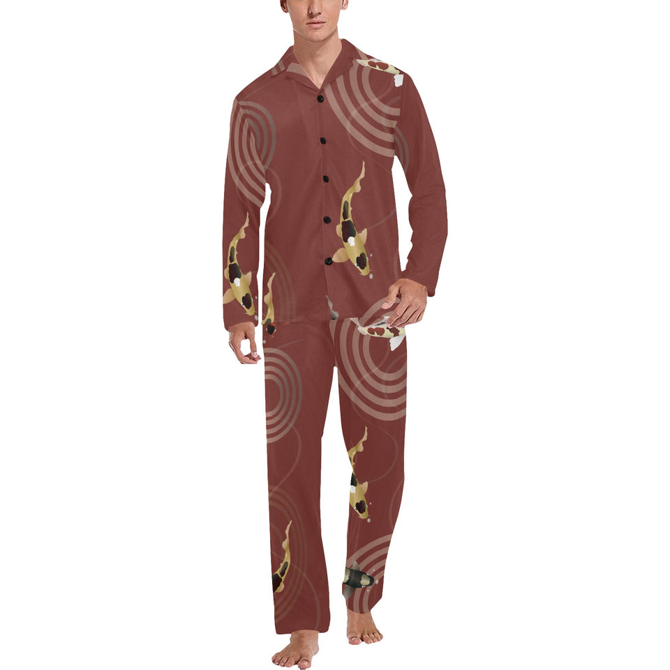 Koi Fish Carp Fish red background Men's Long Pajama Set