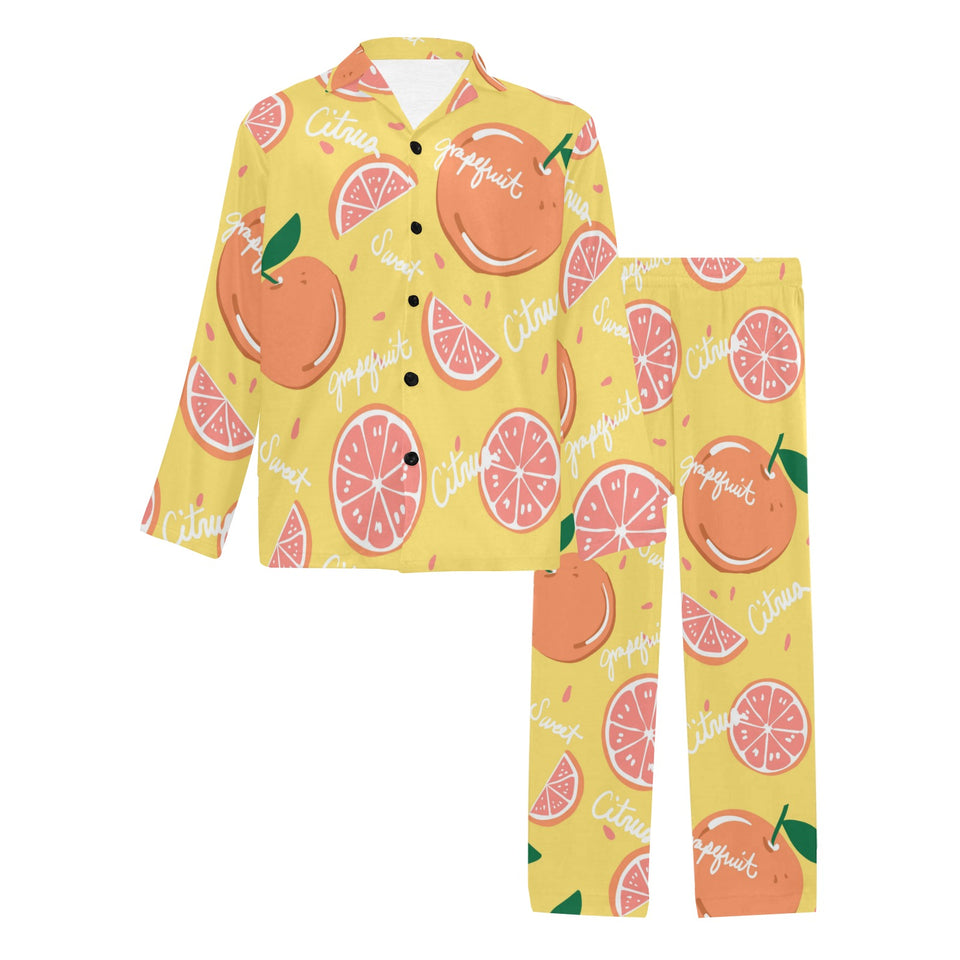 Grapefruit yellow background Men's Long Pajama Set