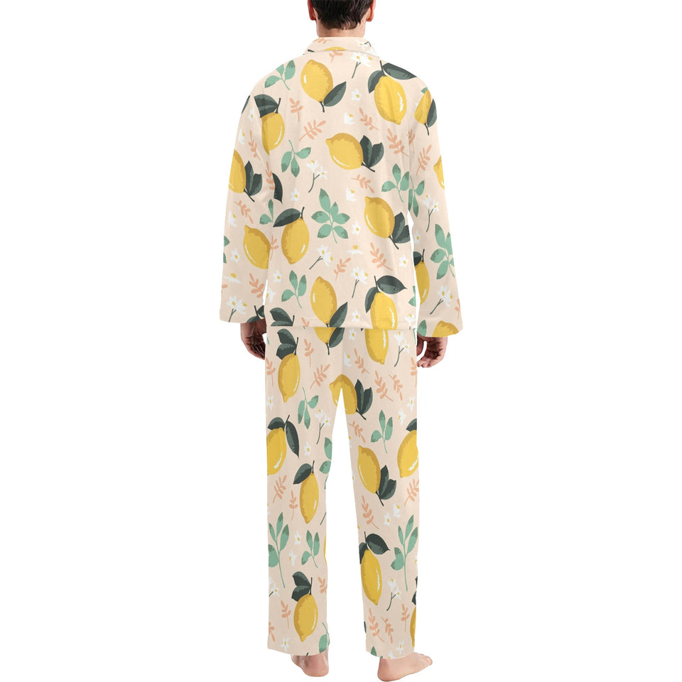 lemon flower leave pattern Men's Long Pajama Set