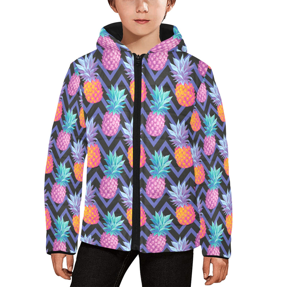 Pineapples pattern zigzag background Kids' Boys' Girls' Padded Hooded Jacket