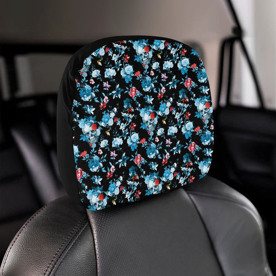 Skull flower roses leave pattern Car Headrest Cover